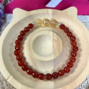B35. New 6mm Faceted Red Agate & 8mm Faceted Citrine .925 SS Bracelet